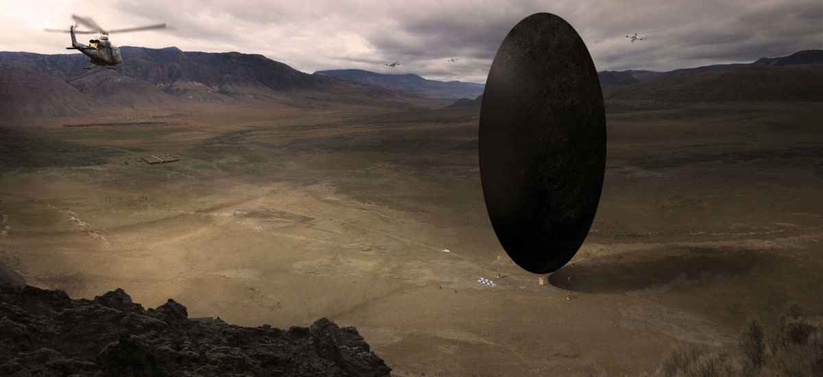 semicircular alien spaceship from the movie 'arrival'